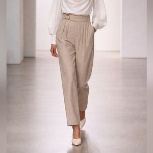 Banana Republic Khaki Herringbone Draping Belted Wide Leg Pleated Linen Trousers